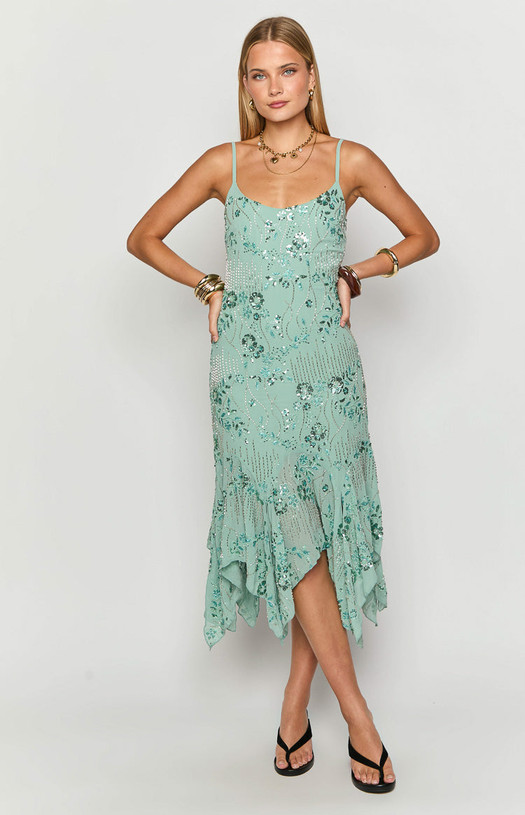 Another World Teal Sequin Midi Dress — 1