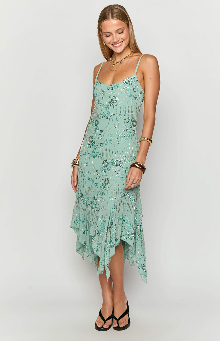 Another World Teal Sequin Midi Dress — 3