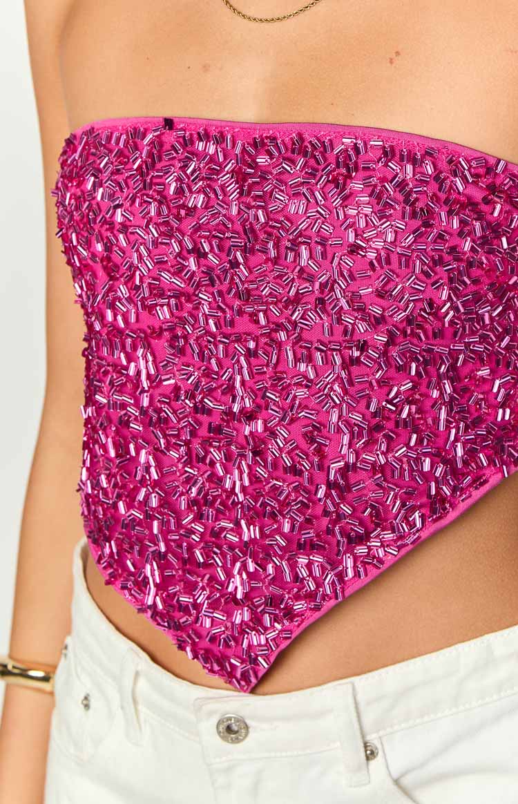 Storm Pink Sequin Strapless Top — 8
