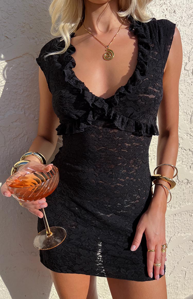 Sassie Black Lace Mini Dress — 7