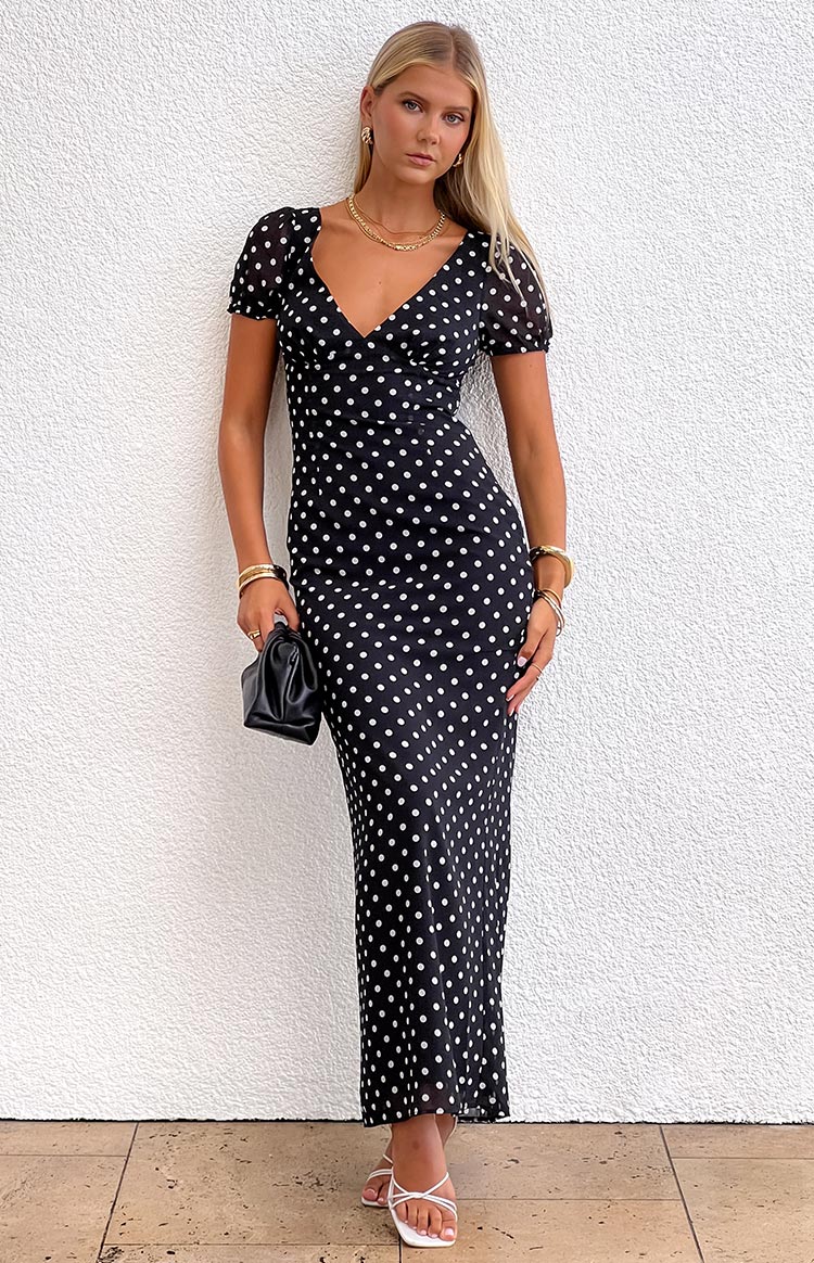 Lovella Black Polka Dot Maxi Dress — 1