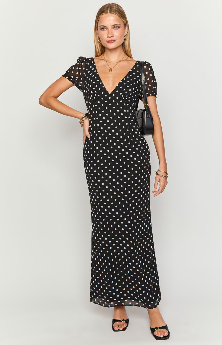 Lovella Black Polka Dot Maxi Dress — 1