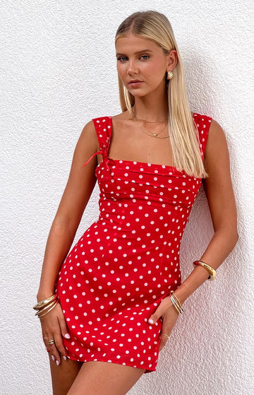 Layla Red Polka Dot Tie Back Mini Dress — 1