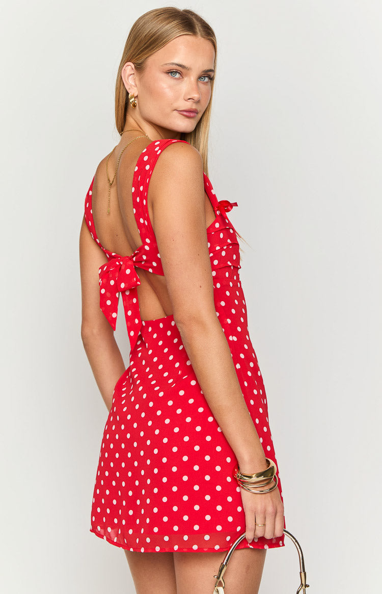 Layla Red Polka Dot Tie Back Mini Dress — 5