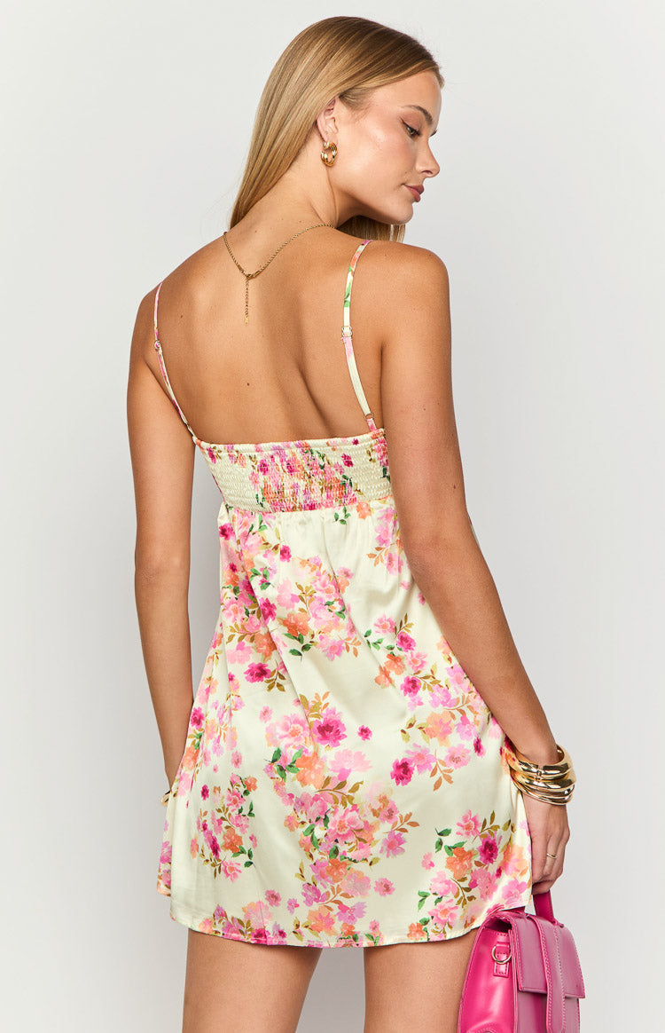 Elsa Yellow Bloom Satin Mini Dress — 5