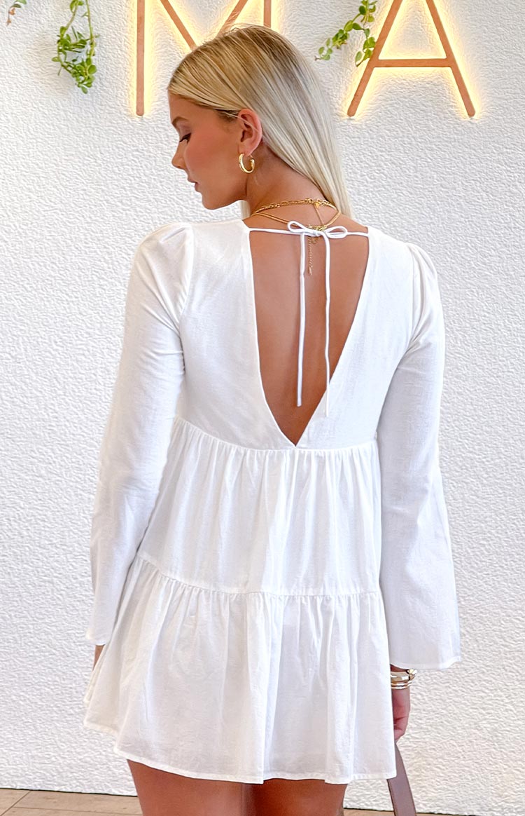 Lucky Heart White Long Sleeve Mini Dress — 1