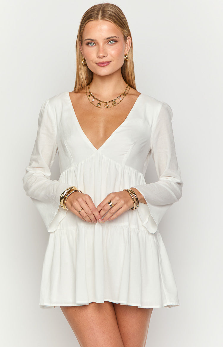 Lucky Heart White Long Sleeve Mini Dress — 2