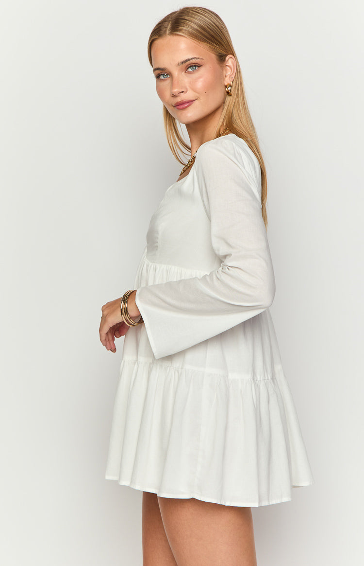 Lucky Heart White Long Sleeve Mini Dress — 4