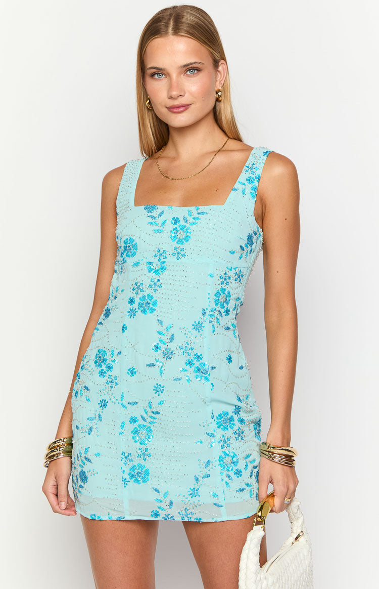 Curren Blue Beaded Mini Dress — 2