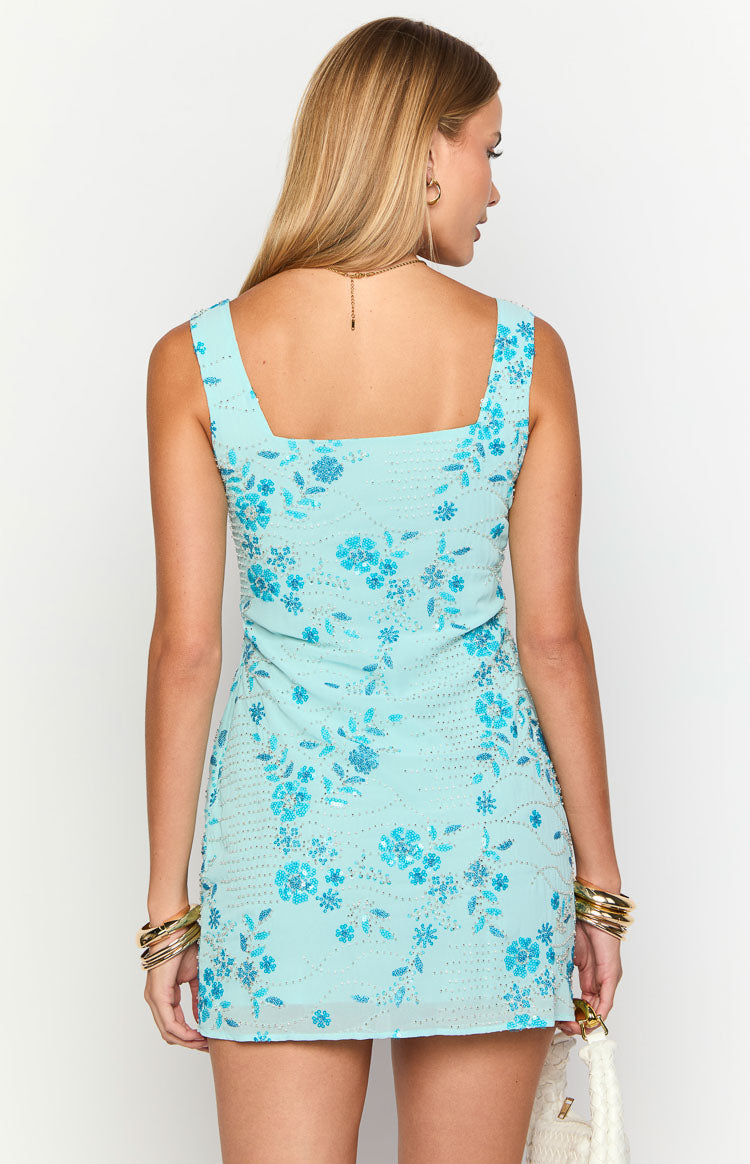 Curren Blue Beaded Mini Dress — 5