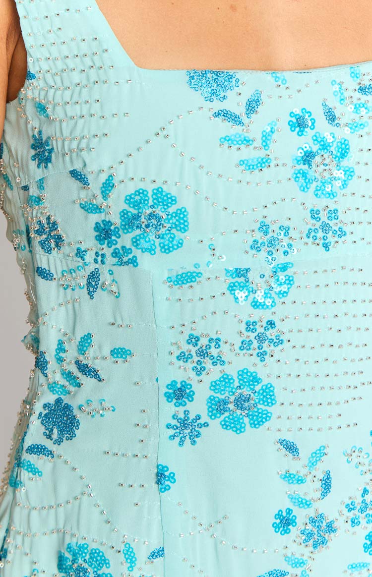 Curren Blue Beaded Mini Dress — 6