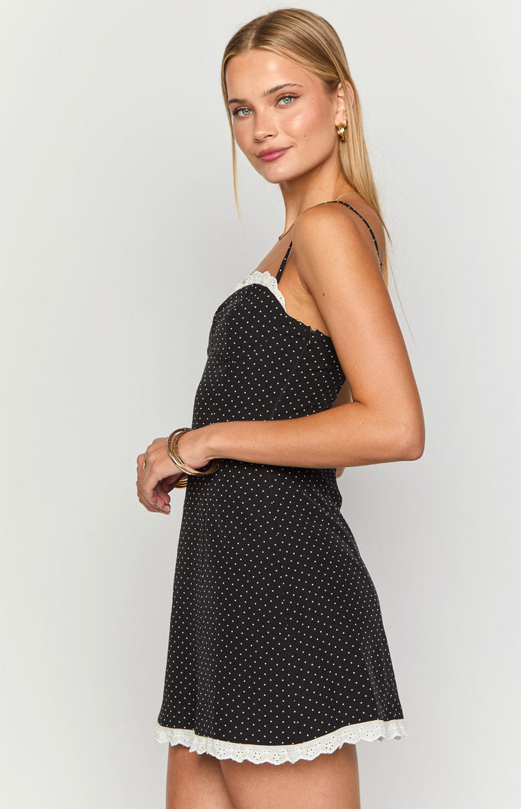 Seaton Black Polka Dot Mini Dress — 4