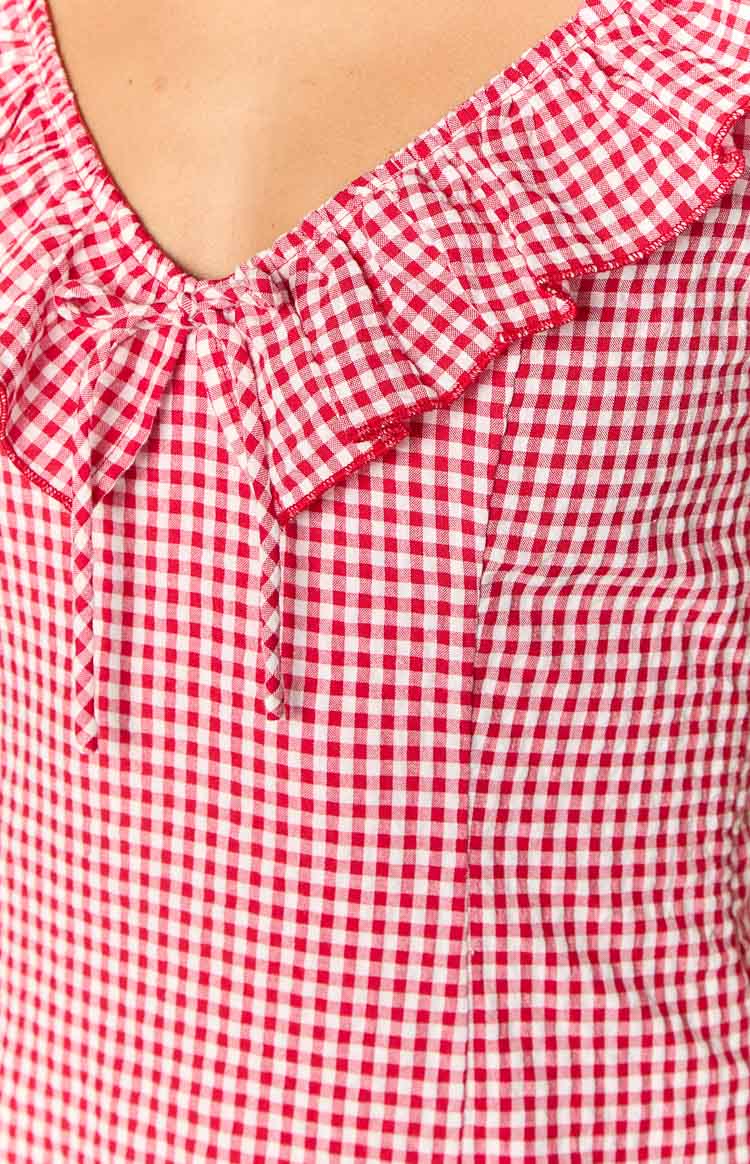 Ariette Red Gingham Frill Mini Dress — 6