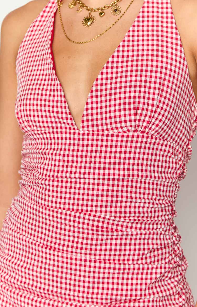 Alan Red Gingham Halter Mini Dress — 6