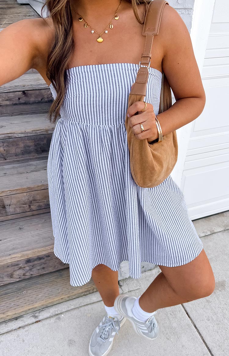 Anderson Blue Stripe Strapless Mini Dress — 9