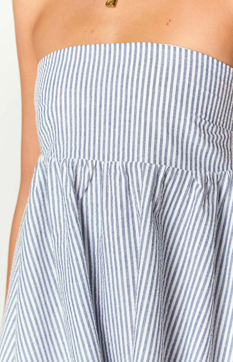 Anderson Blue Stripe Strapless Mini Dress — 6