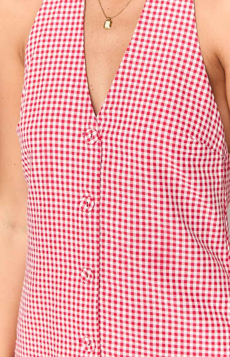 Felix Red Gingham Halter Mini Dress — 6
