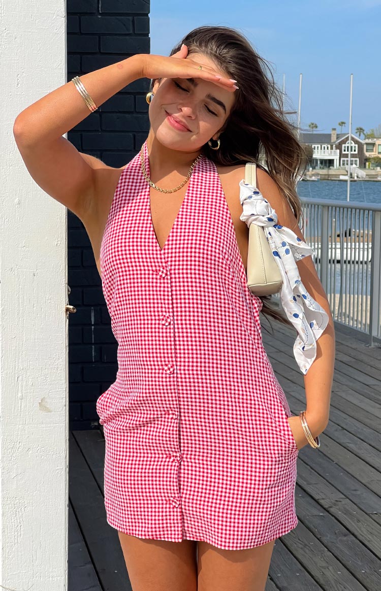 Felix Red Gingham Halter Mini Dress — 1
