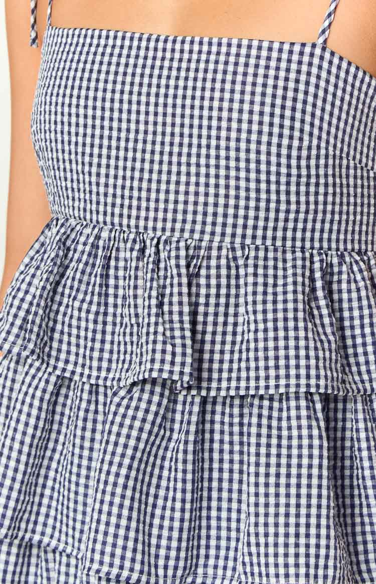Paolo Navy Gingham Ruffle Mini Dress — 6