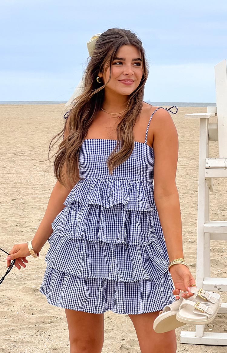 Paolo Navy Gingham Ruffle Mini Dress — 7