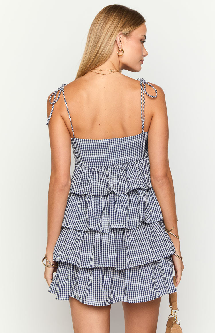 Paolo Navy Gingham Ruffle Mini Dress — 5