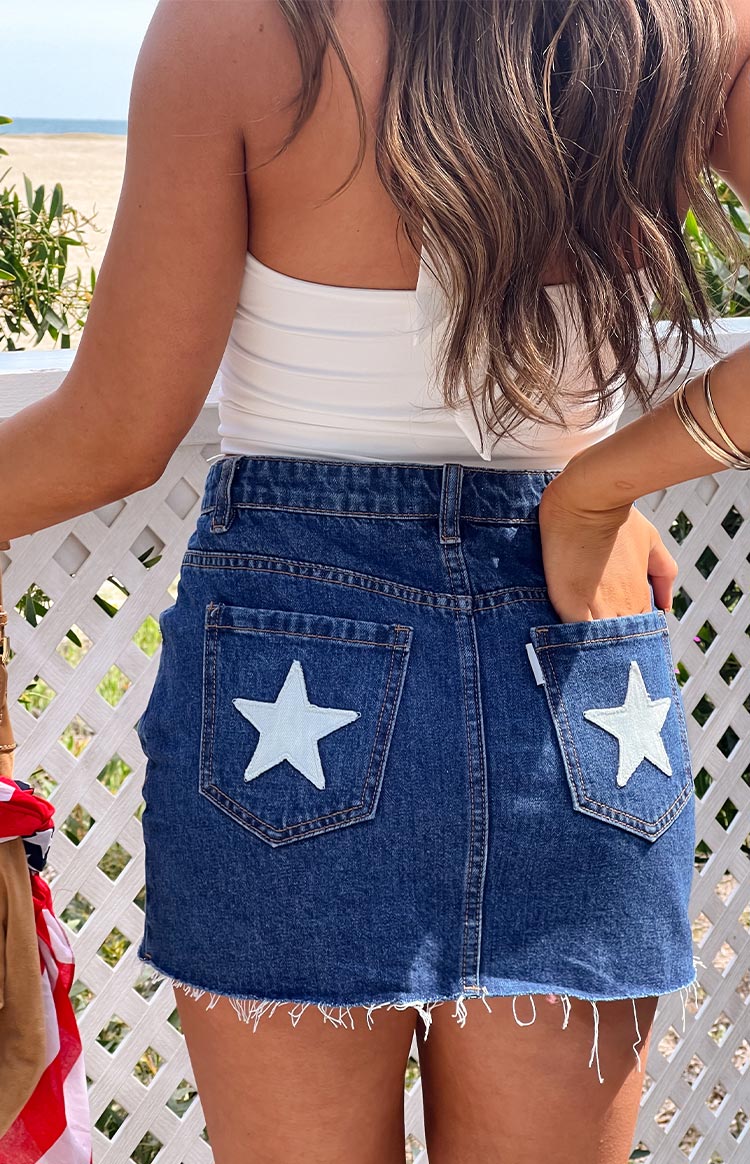 Siletto Star Blue Denim Low Rise Mini Skirt — 3