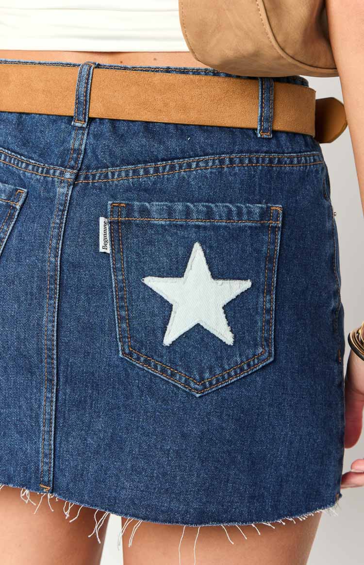 Siletto Star Blue Denim Low Rise Mini Skirt — 7