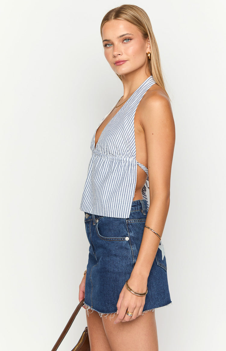 Izzie Navy Stripe Halter Neck Top — 4