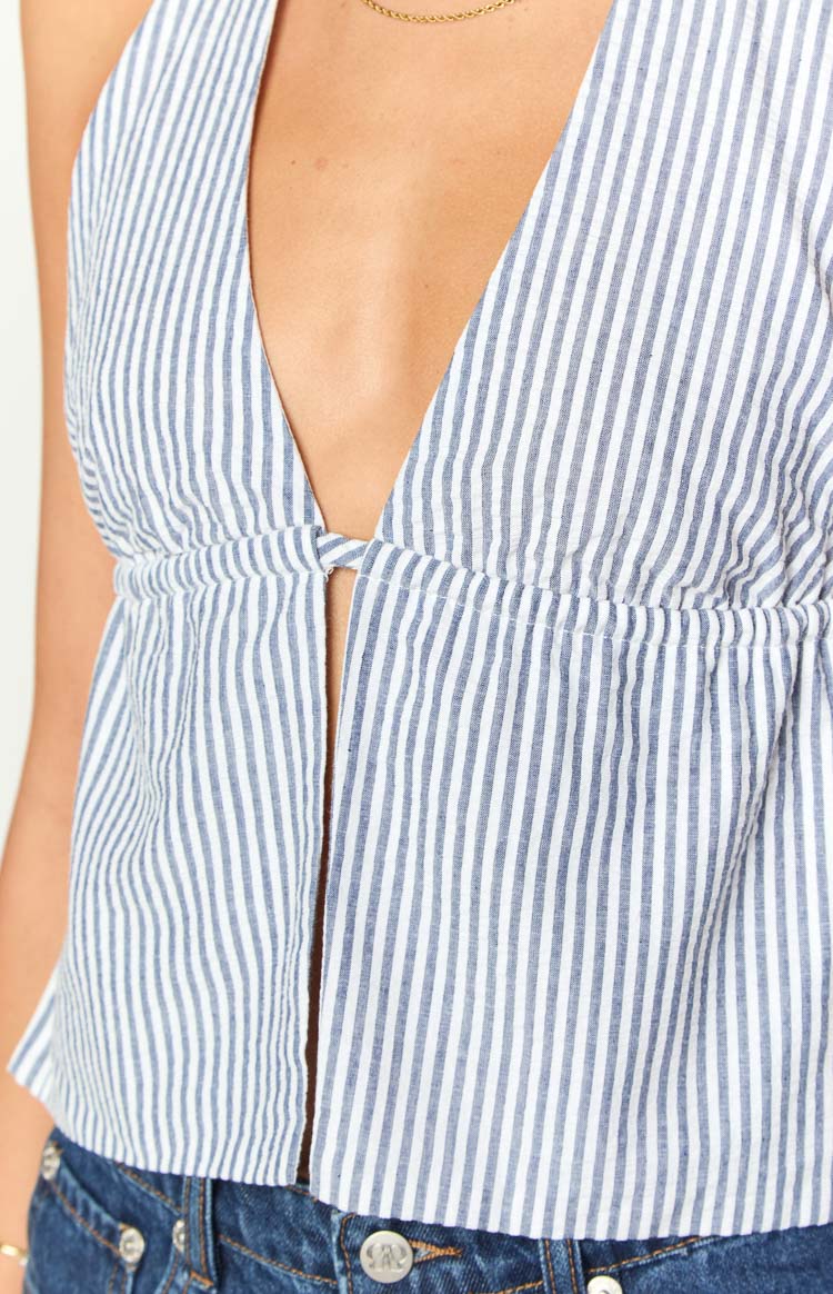 Izzie Navy Stripe Halter Neck Top — 6