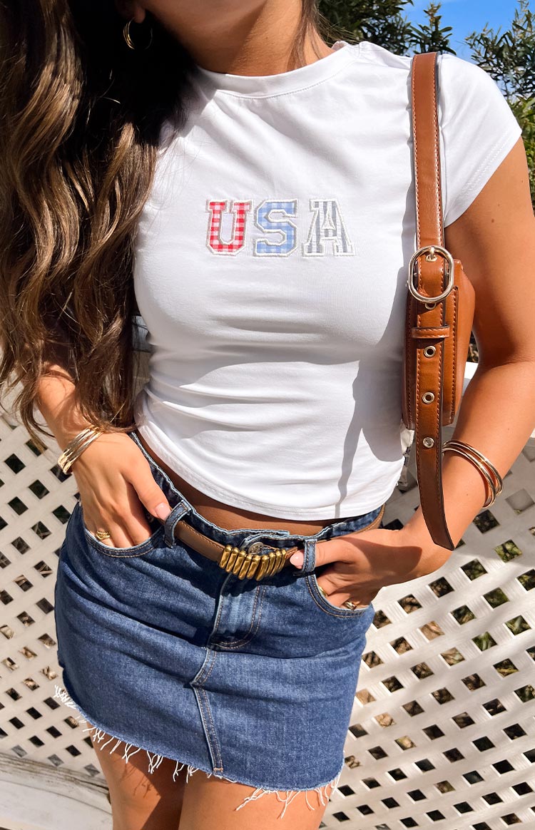Astrea White USA Baby Tee — 1