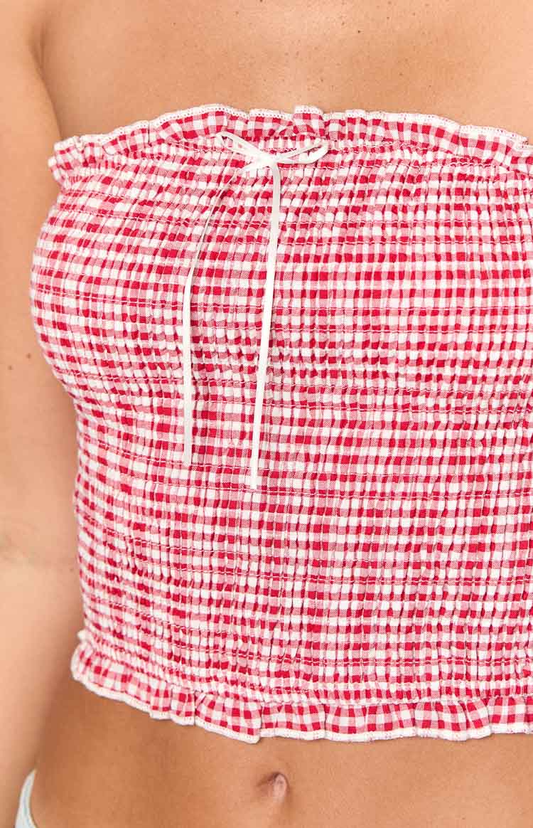 Boston Red Gingham Strapless Top — 6