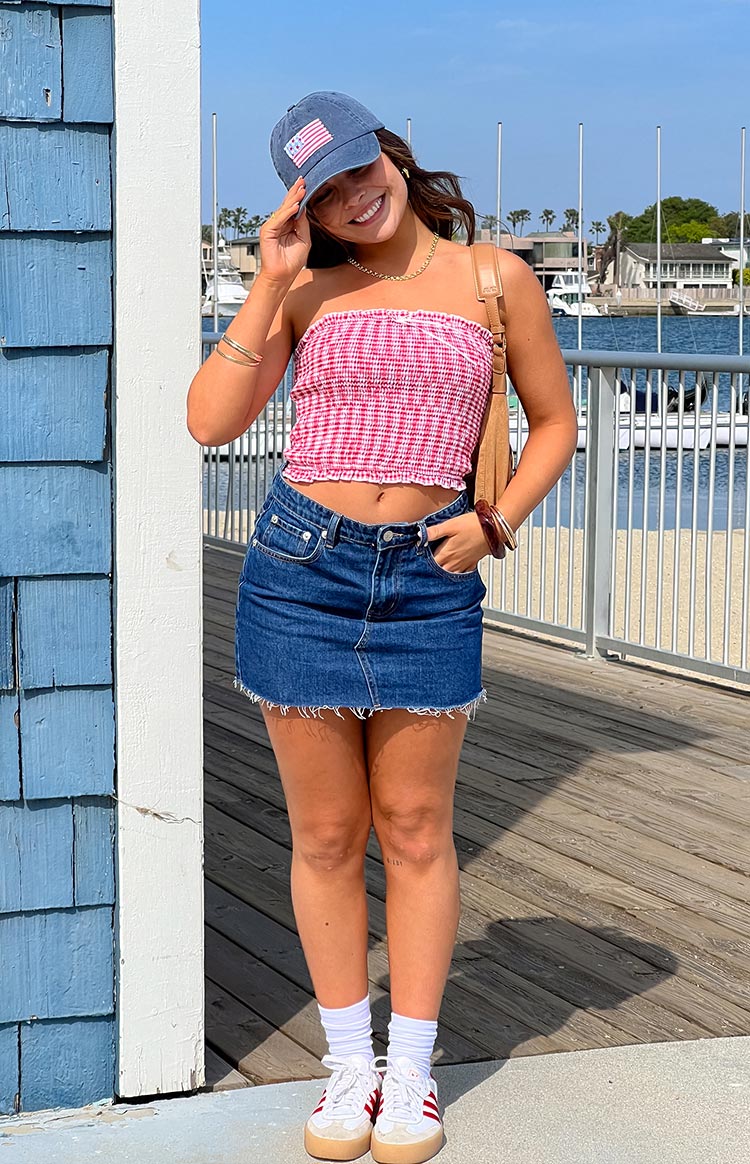 Boston Red Gingham Strapless Top — 7