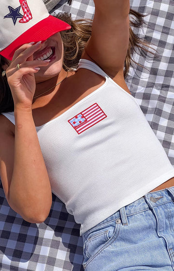 Suzie White USA Embroidered Tank Top — 1