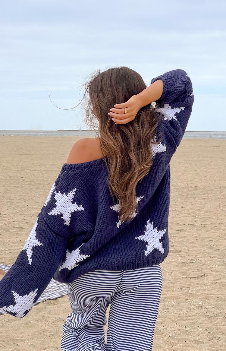 Delvey Navy Star Chunky Knit Sweater — 8