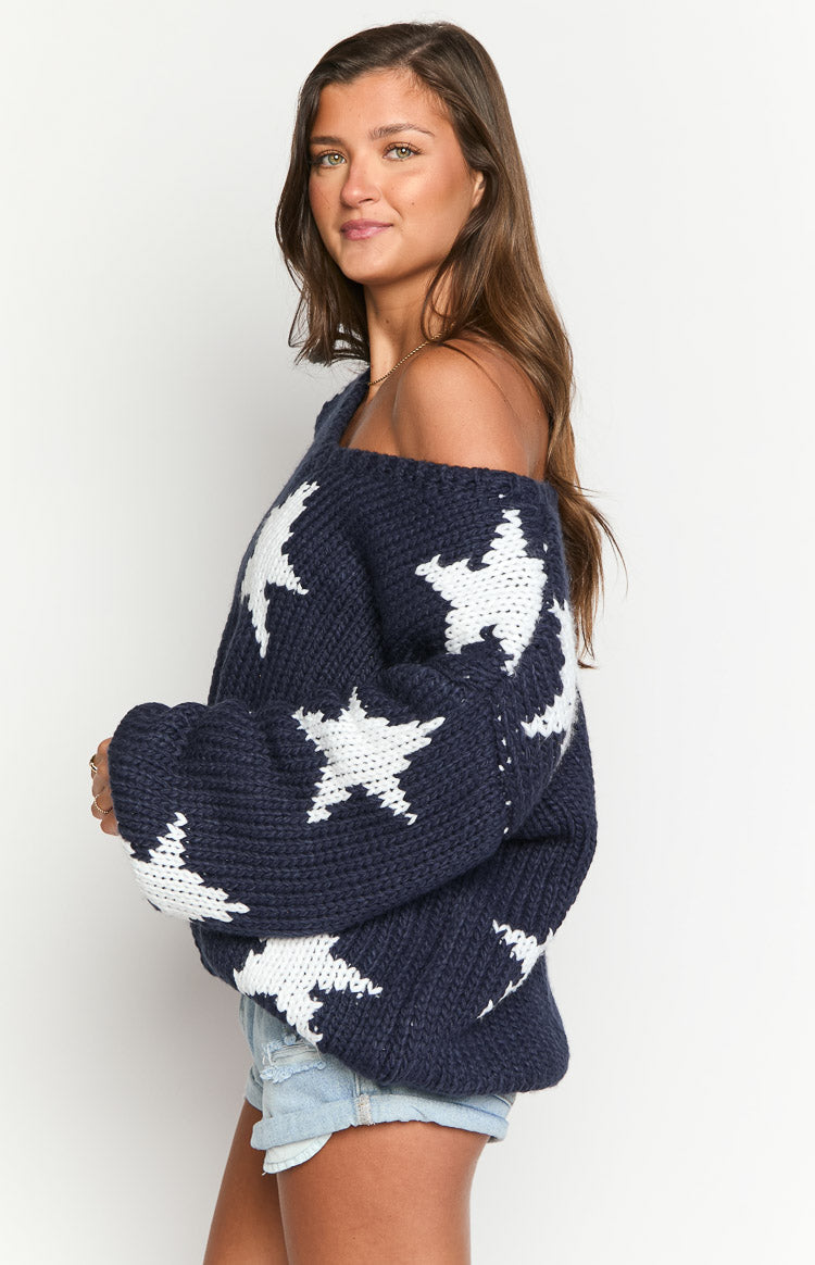 Delvey Navy Star Chunky Knit Sweater — 4