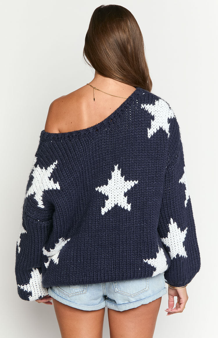 Delvey Navy Star Chunky Knit Sweater — 5