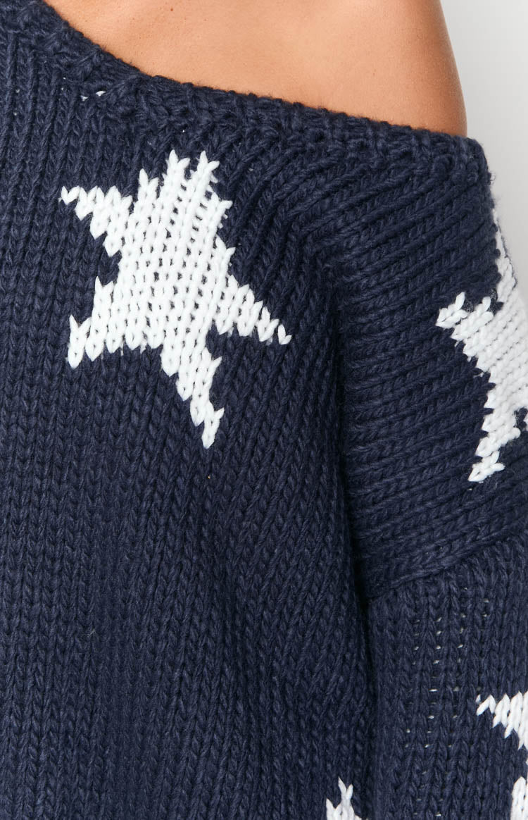 Delvey Navy Star Chunky Knit Sweater — 6