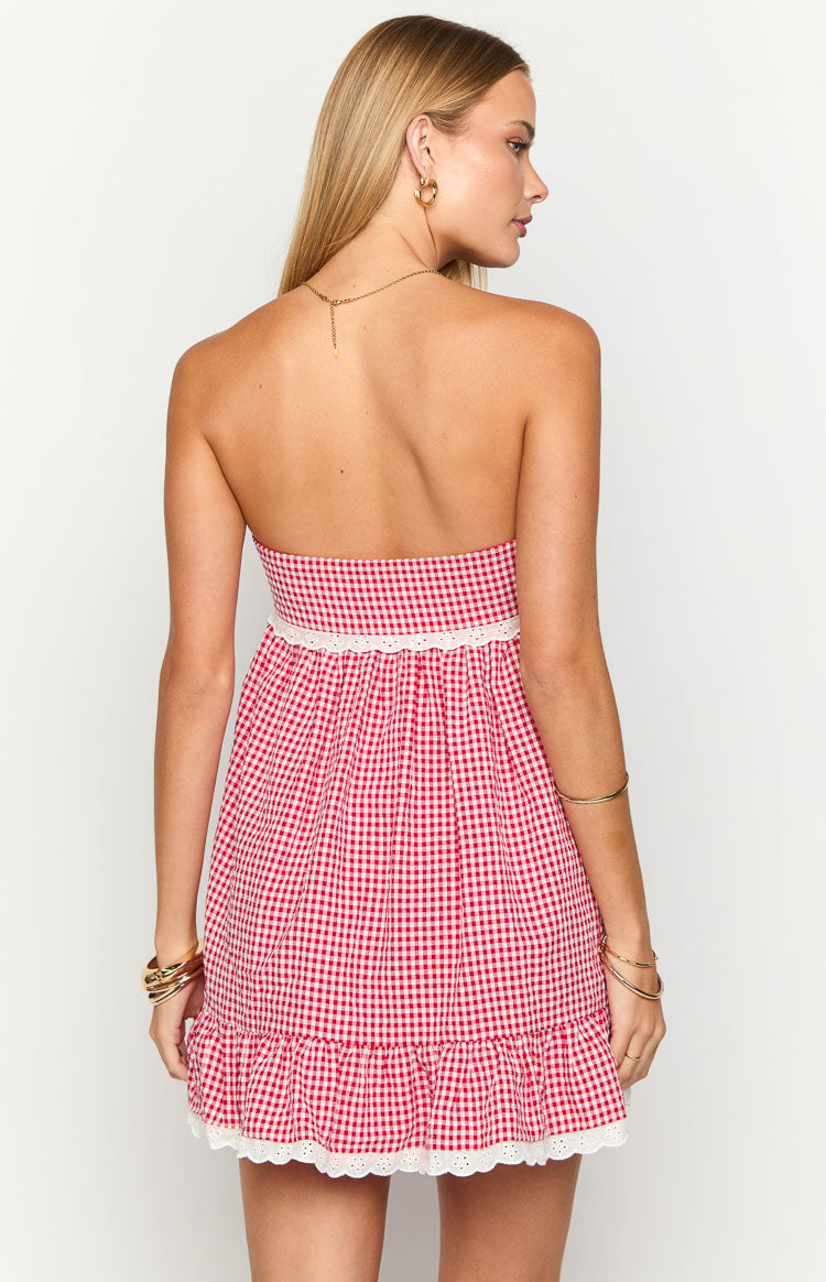 Maisie Red Gingham Strapless Mini Dress — 5
