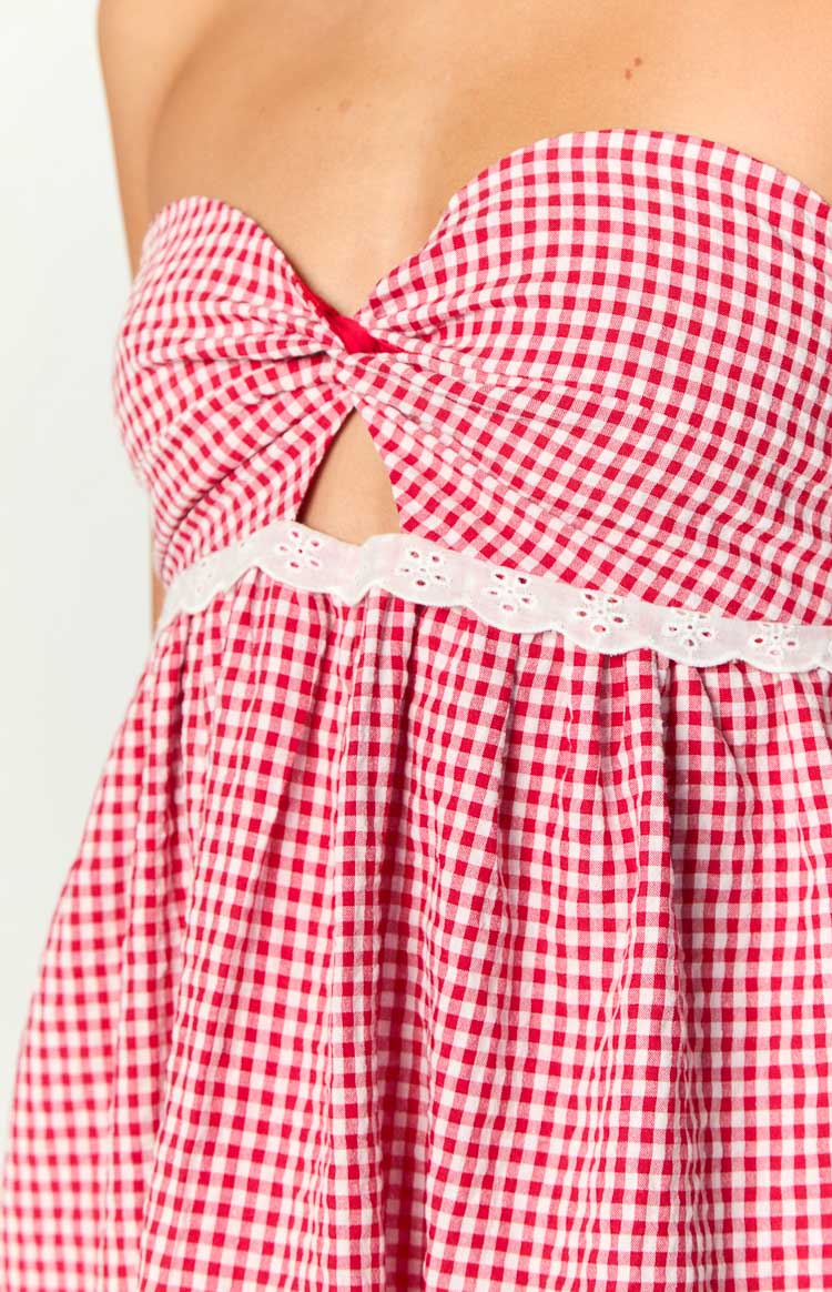 Maisie Red Gingham Strapless Mini Dress — 6