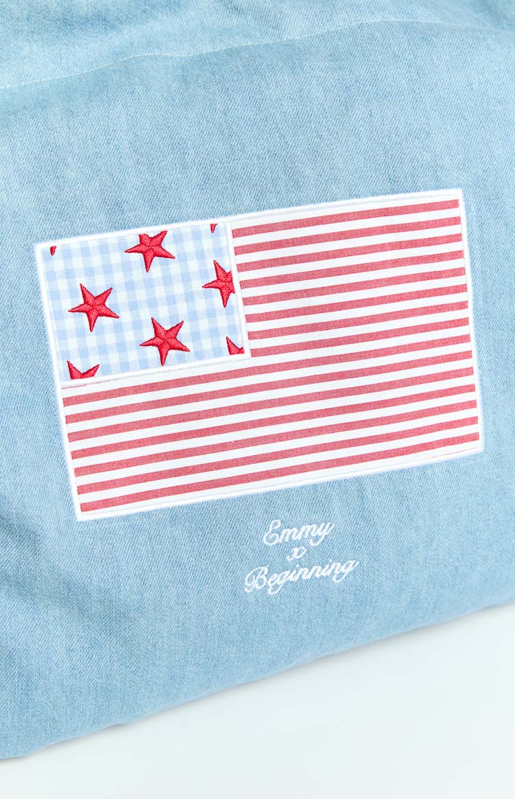 Beginning Washed Denim USA Tote Bag — 3