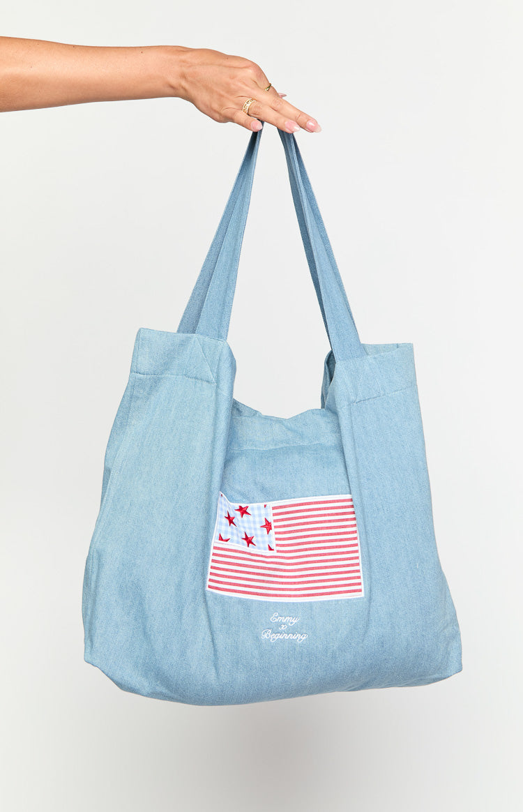 Beginning Washed Denim USA Tote Bag — 4