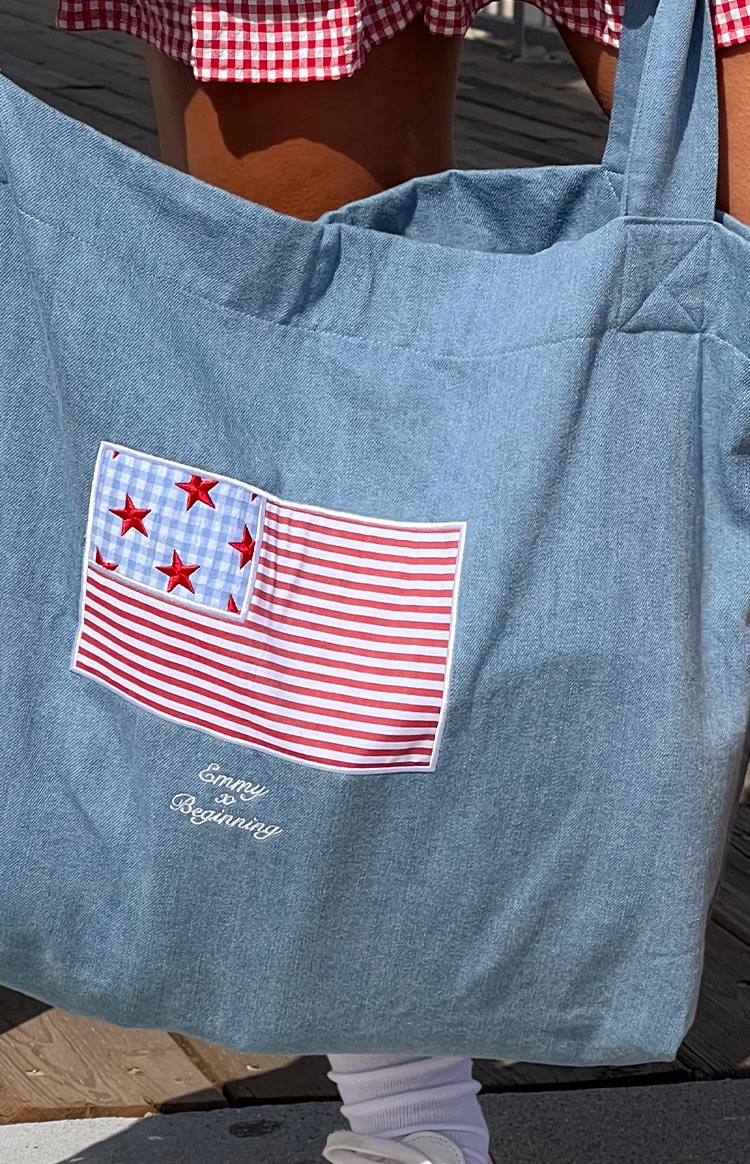 Beginning Washed Denim USA Tote Bag — 6