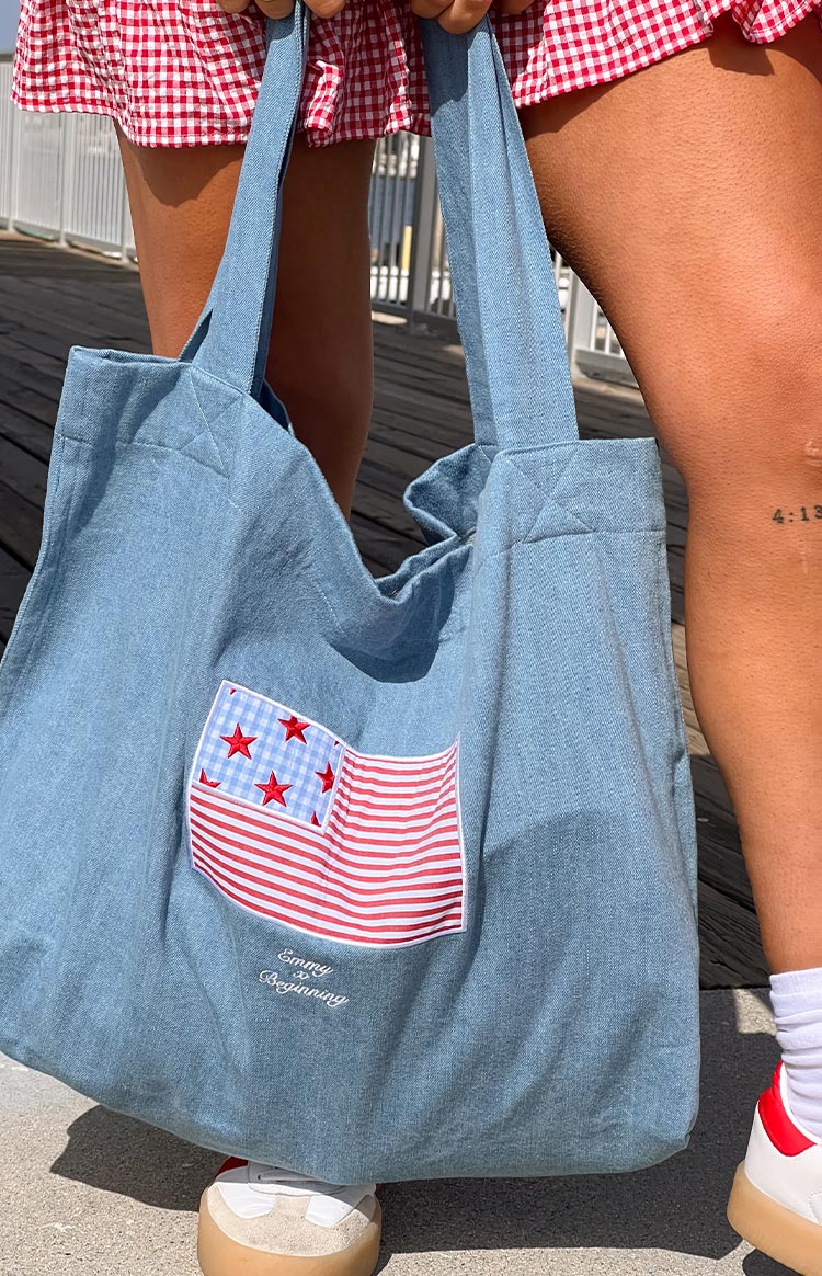 Beginning Washed Denim USA Tote Bag — 5