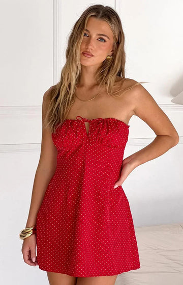 Faith Red Polka Dot Strapless Mini Dress — 1