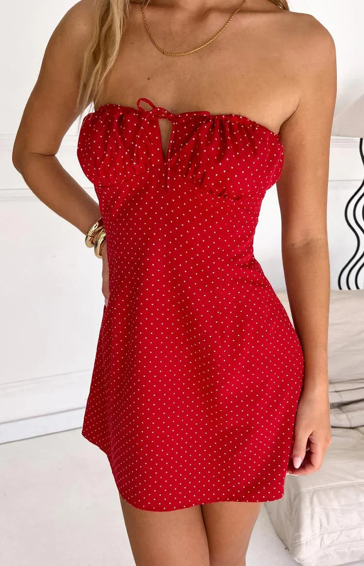 Faith Red Polka Dot Strapless Mini Dress — 10