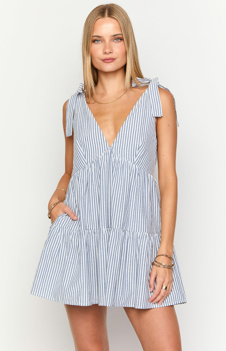 Angel Girl Blue Stripe Mini Dress — 2