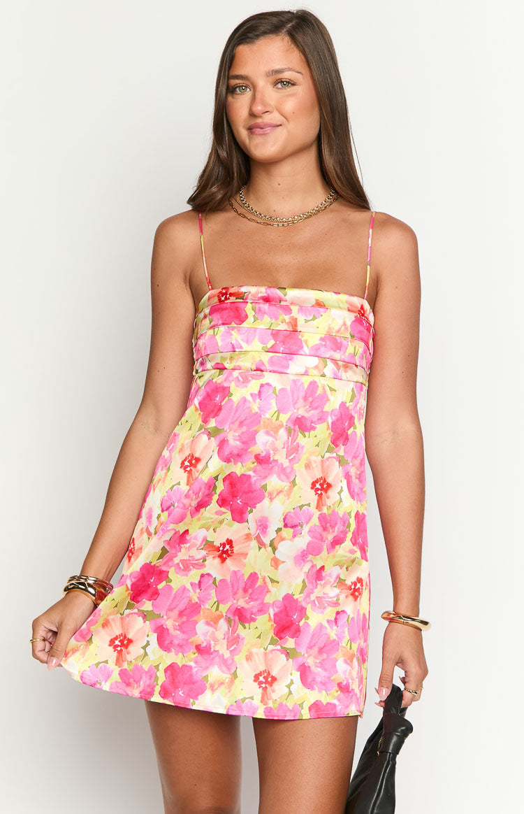 Chantell Yellow Floral Pop Mini Dress — 1