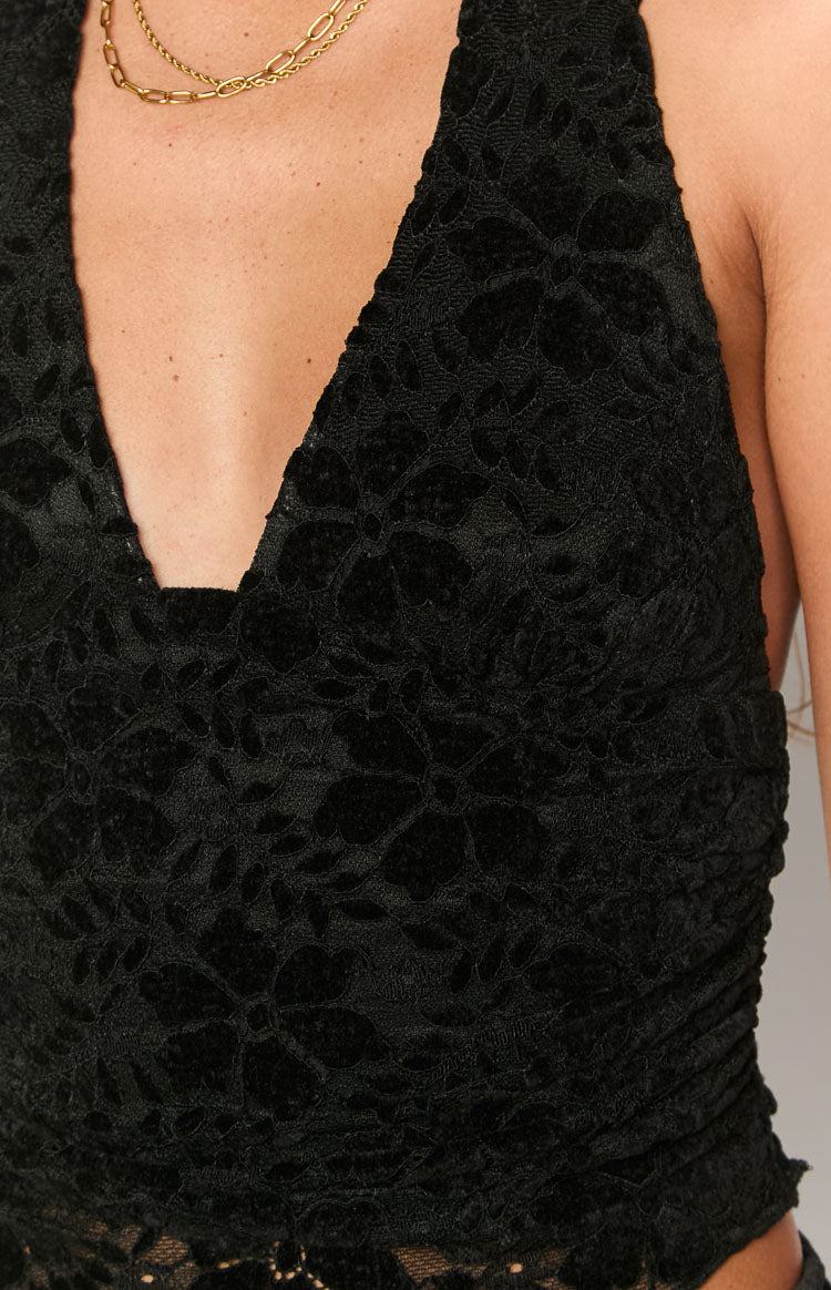 Clancy Black Velvet Crop Top — 6