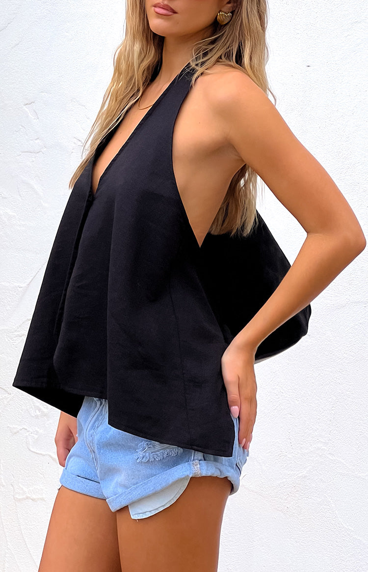 Petie Black Linen Blend Top — 1