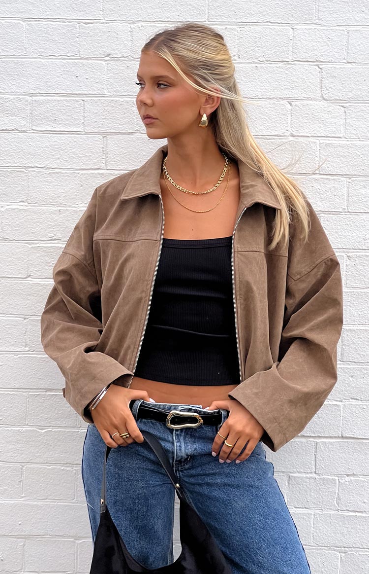 River Brown Suedette Bubble Hem Bomber Jacket — 15